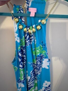 Lilly Pulitzer Blue, Green & White Strapless Printed maxi dress with slits